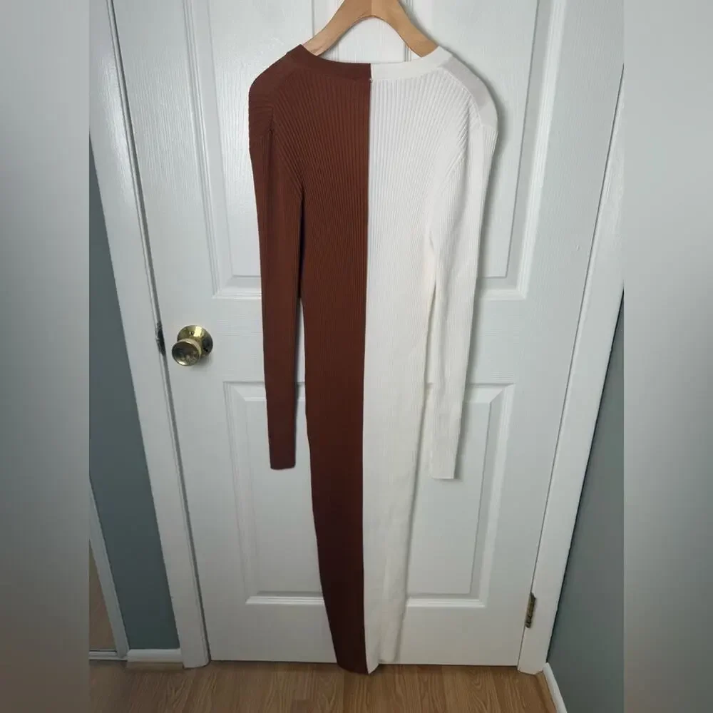 Staud Shoko Sweater Dress in Tan White L - Picture 5 of 9